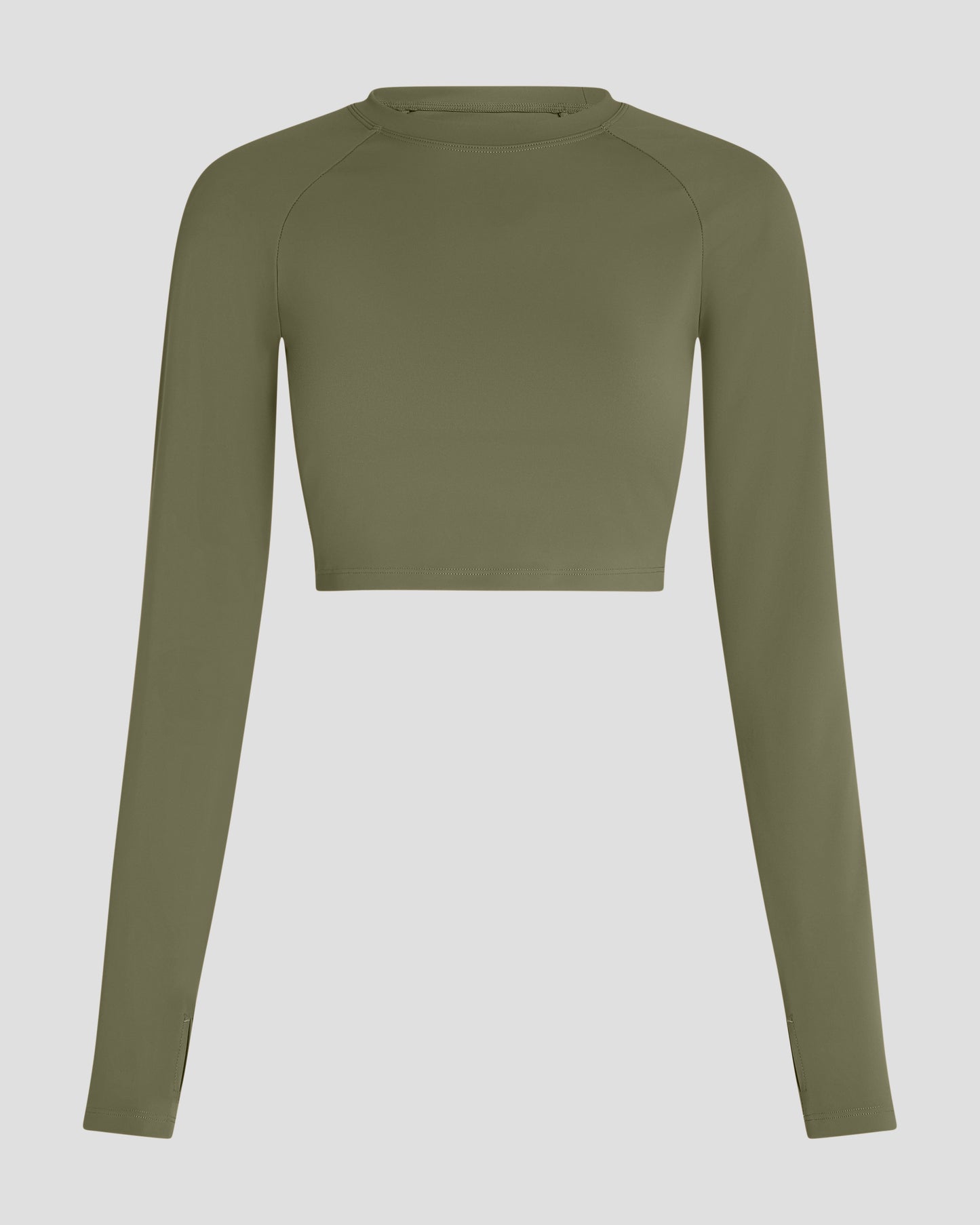 Long Sleeve Crop Top - Olive Green